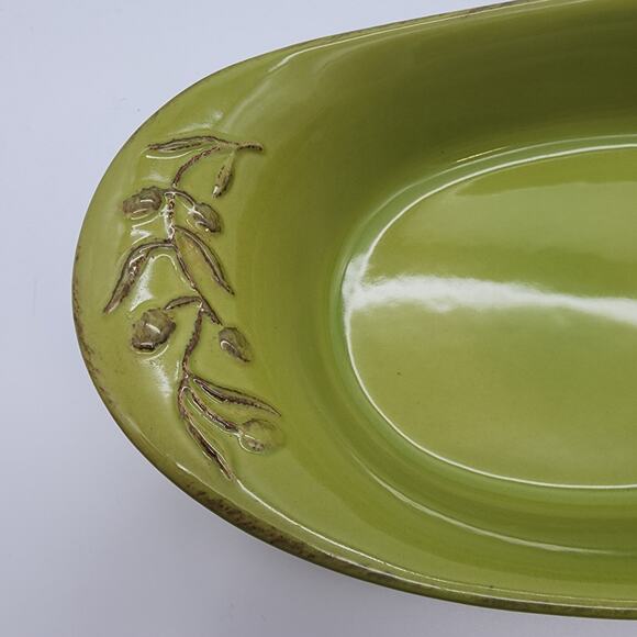 Cerutil Casserole Dish Serving Platter Green Oval Floral Handles Portugal 12x7 - Picture 4 of 13